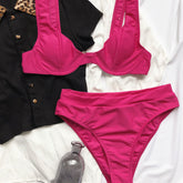 Traje de baño de dos piezas brasileño con push-up, bralette con aros y unicolor